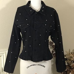 Paris Blues Black Jean Denim‎ Jacket Pearl Studs